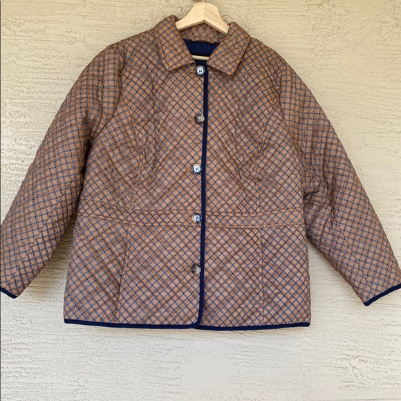Talbots Jackets & Blazers - Talbots Quilted Button Down Coat Brown/Navy Two Pockets Lightweight Plus Size 2X